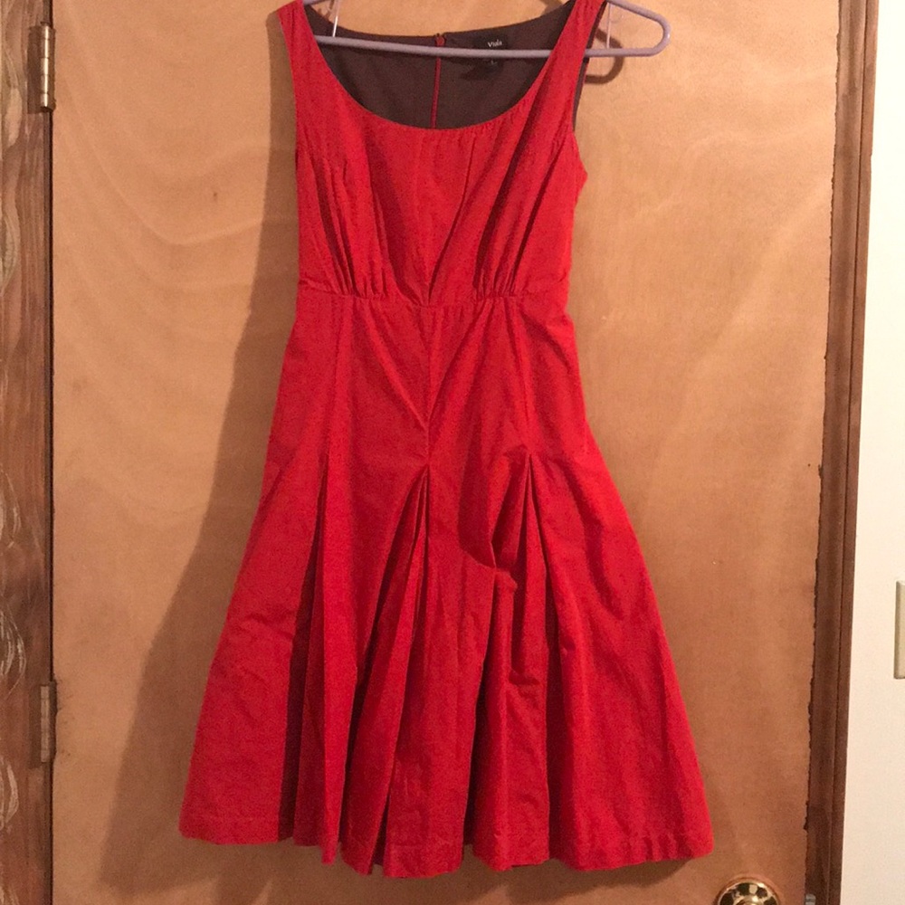 anthropology red cotton midi dress